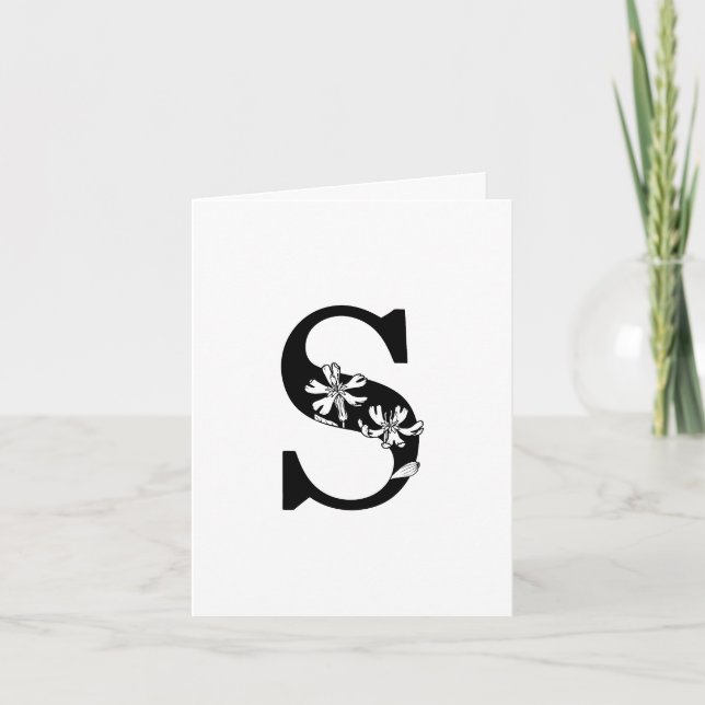 Floral S Monogramm auf weißer Note (Vorderseite)