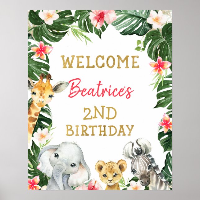 Floral Safari Affiche de bienvenue d'anniversaire (Devant)