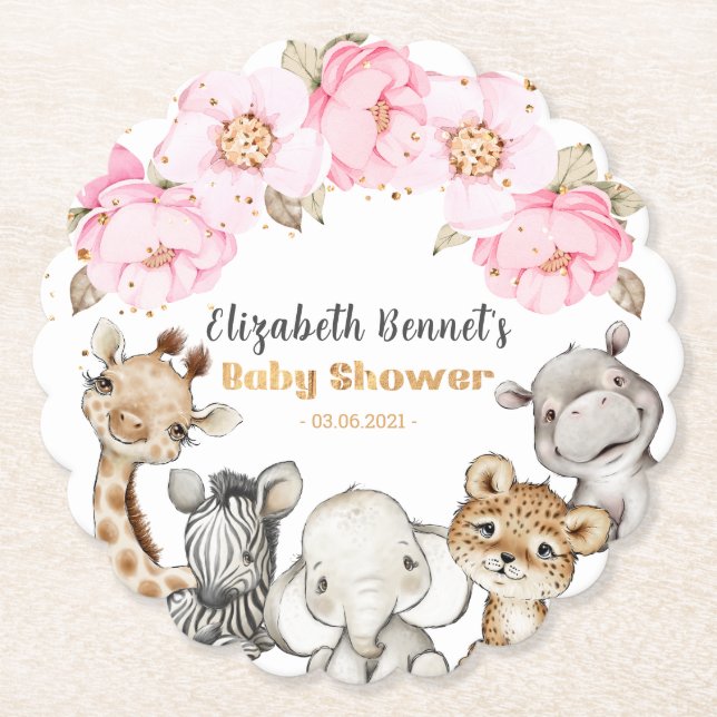 Floral Safari Animals Baby Shooting Paper Unterset Untersetzer (Vorderseite)