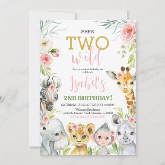 Floral Safari Animals Birthday Party Einladung