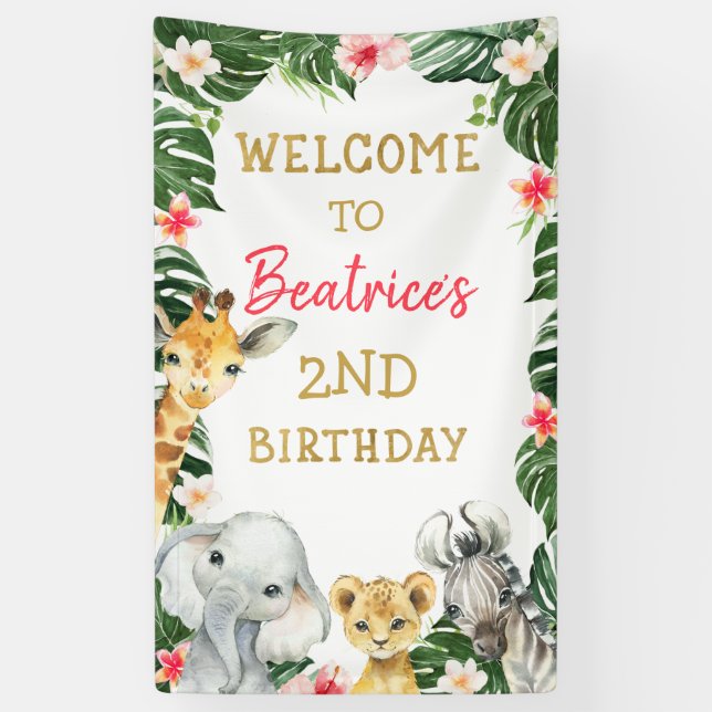 Floral Safari Geburtstag Begrüßungsbanner Banner (Vertikal)