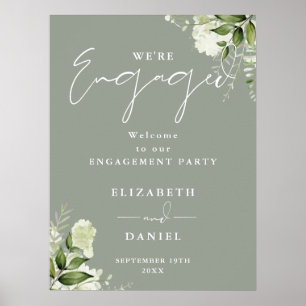 Floral Sage Green Engagement Affiche de bienvenue