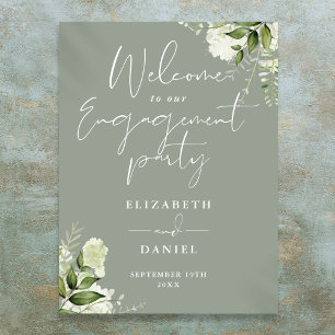 Floral Sage Green Engagement Affiche de bienvenue