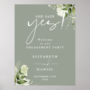 Floral Sage Green Engagement Affiche de bienvenue