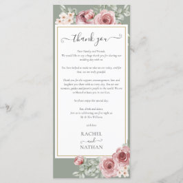 Floral Sage Green Wedding Danke Platzkarte Menükarte