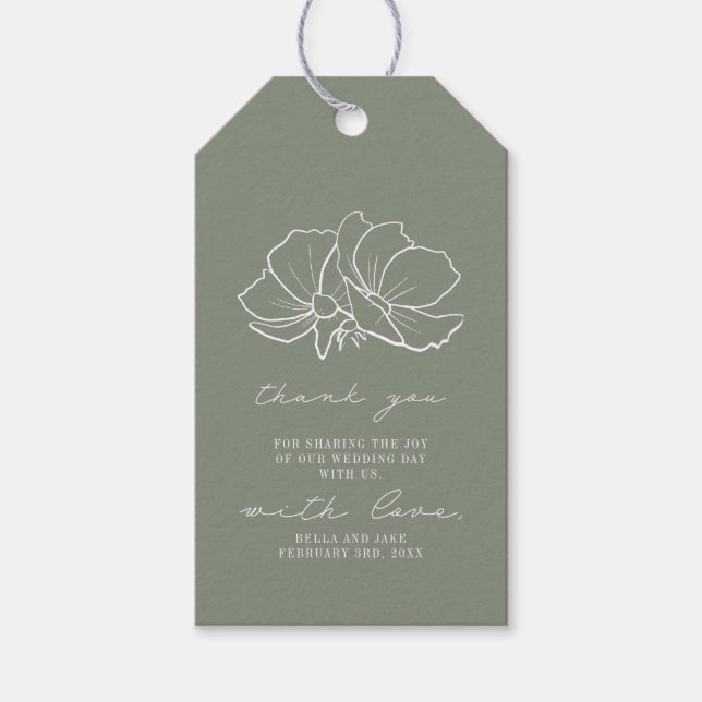 Floral Sage Green Wedding Vielen Dank Geschenkanhänger (Vorderseite)