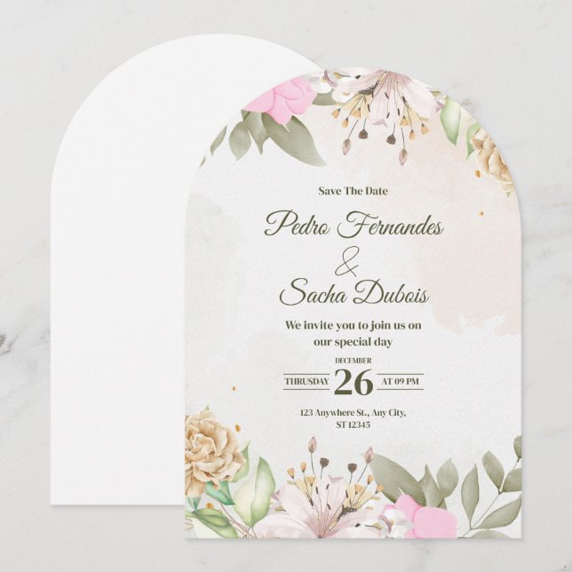 Floral Save The Date Invitation | Elegant Wedding  (Devant / Derrière)