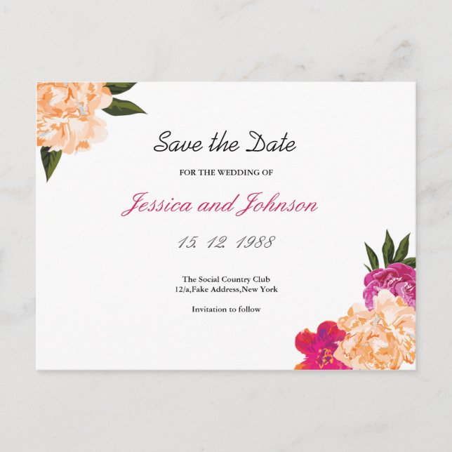Floral Save the Date PostCard Ankündigungspostkarte (Vorderseite)