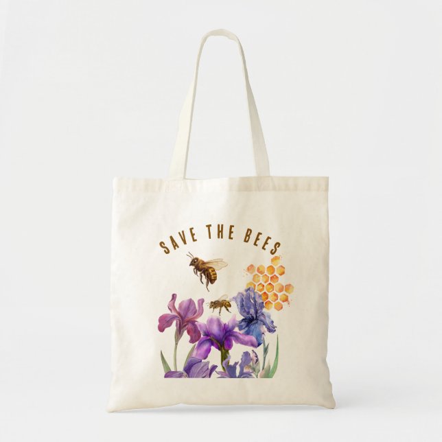 Floral Savethe Bienen Tote Beutel Tragetasche (Vorne)