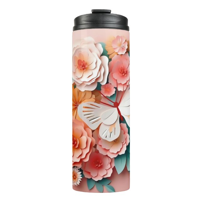 Floral & Schmetterling - LT Rosa - schlank, thermi Thermosbecher (Vorderseite)