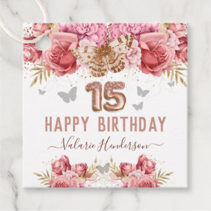 Floral Schmetterlinge Pink Happy 15. Geburtstag Ge Geschenkanhänger
