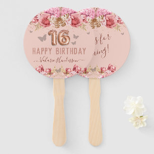 Floral Schmetterlinge Rosa Glückwunsch 16. Geburt Fächer