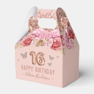 Floral Schmetterlinge Rosa Glückwunsch 16. Geburt Geschenkschachtel