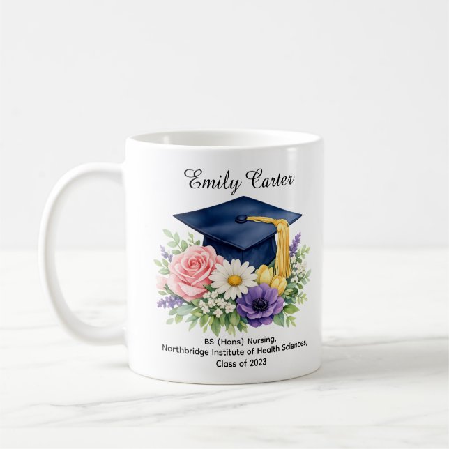 🎓Floral Scholar Celebration Mug Kaffeetasse (Links)