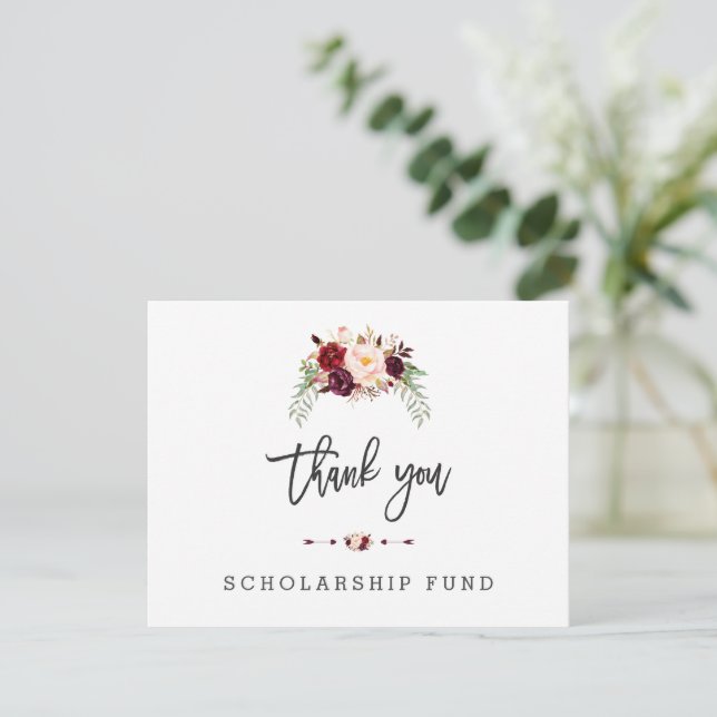 Floral Scholarship Fund Typografie Dankeskarte (Stehend Vorderseite)