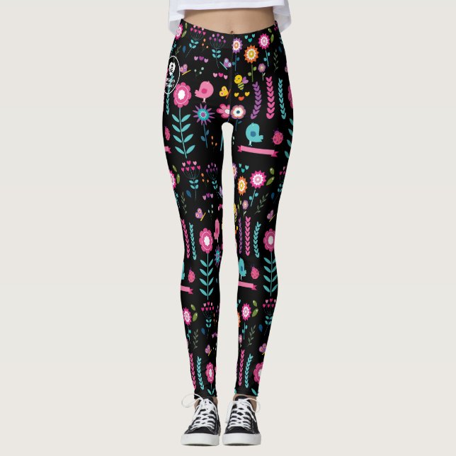 Floral - Schwarz - Emo - Leggings (Vorderseite)