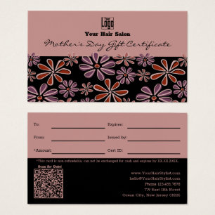 Floral Schwarz Pink Muttertags-Geschenkgutschein
