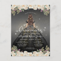 Floral Schwarz-weiß Glam Princess Quinceanera