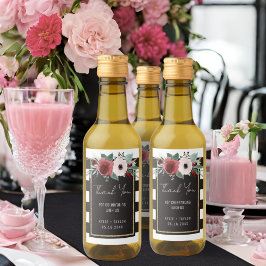 Floral Schwarz-weiß Gold Magenta Gastgeschenk Hoch Weinetikett