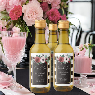 Floral Schwarz-weiß Gold Magenta Gastgeschenk Hoch Weinetikett
