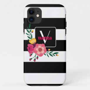 Floral - Schwarze und weiße Streifen Case-Mate iPhone Hülle