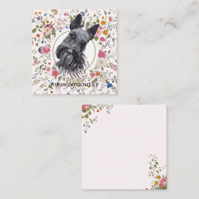 Floral Scottish Terrier Dog Mama Notecard Mitteilungskarte (Vorne/Hinten)