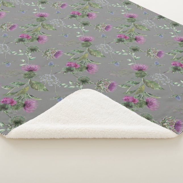 Floral Scottish Thistle Gray Pattern Sherpadecke (3/4)
