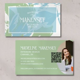 Floral Script QR Code Innenarchitektur Foto Visitenkarte