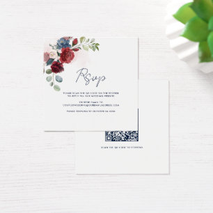 Floral Script QR Code Modern Wedding RSVP Card
