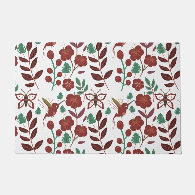 Floral seamless pattern birds and butterflies fußmatte (Vorderseite)