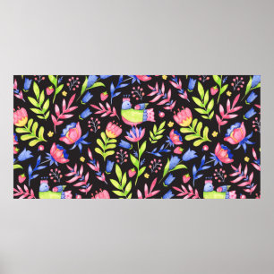 Floral seamless pattern design. Spring flowers and Poster