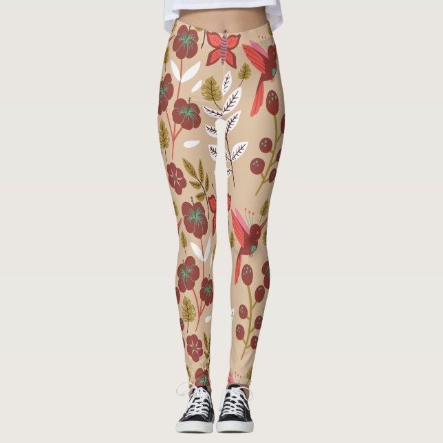 Floral seamless pattern flowers, birds, butterfly leggings (Vorderseite)