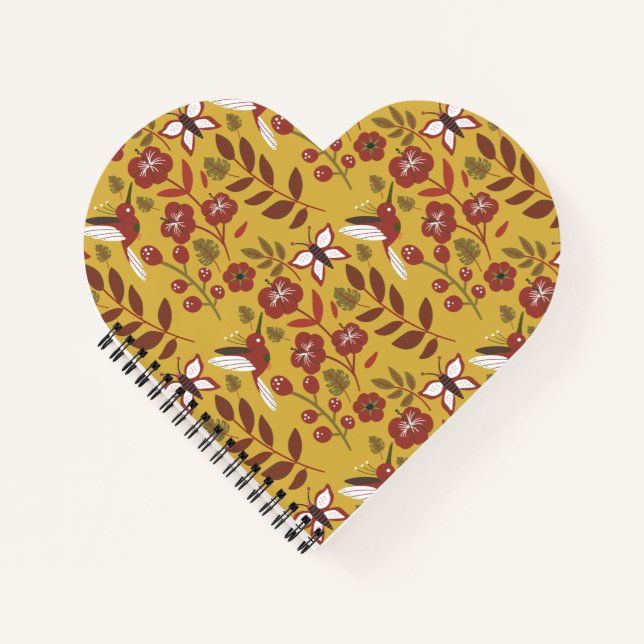 Floral seamless pattern flowers, butterfly, red notizbuch (Vorderseite)