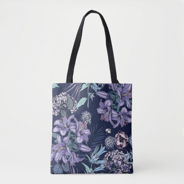 Floral seamless pattern. There are Lily, Hydrangea Tasche (Vorderseite)