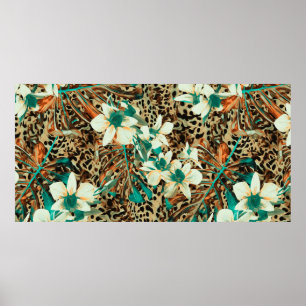 Floral seamless pattern with orchids poster