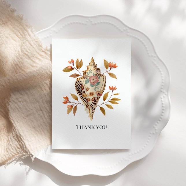 Floral Seashell Coastal Nautical Beach Wedding Dankeskarte (Floral Seashell Coastal Nautical Beach Wedding Thank You Card)