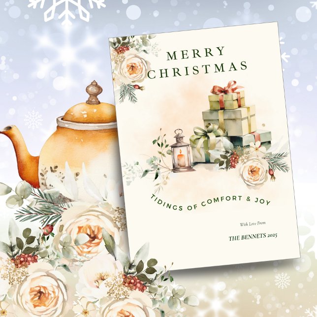 Floral Seasonal Christmas Greetings Car Einladung (Von Creator hochgeladen)