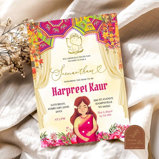 Floral Seemantham Godh Barai Indian Baby Shower Einladung (Von Creator hochgeladen)