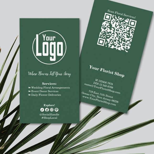 Floral Services fleuriste Vert Carte de visite bla (Floral Services Florist Green White Business Card)