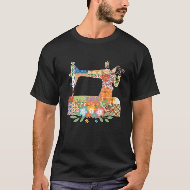 Floral Sewing Machine - Seamstress Quilting Dressm T-Shirt (Vorderseite)