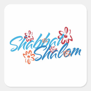 Floral Shabbat Shalom Quadratischer Aufkleber