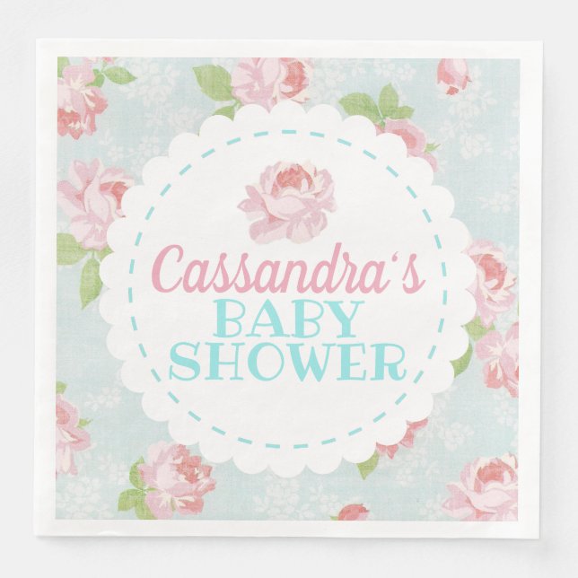 Floral Shabby Chic Babydusche Napkin Serviette (Vorderseite)