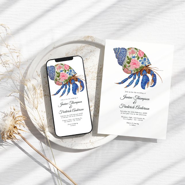 Floral Shelllfish Coastal Wedding Einladung (Floral Shelllfish Coastal Wedding Invitation)