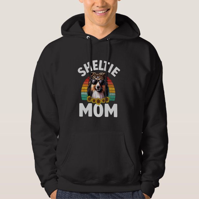 Floral Shetland Sheepdog Mama Retro Sheltie Mama M Hoodie (Vorderseite)