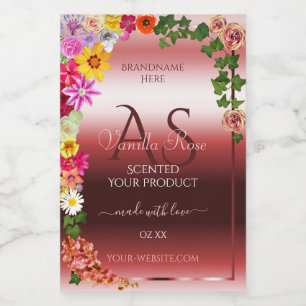 Floral Shimmery Red Produit Étiquettes Monogramme