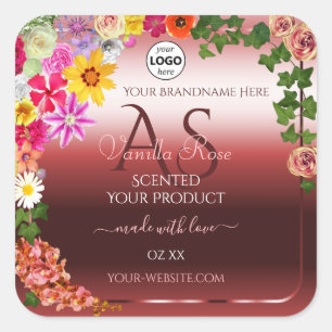 Floral Shimmery Rouge Étiquette Monogramme Logo