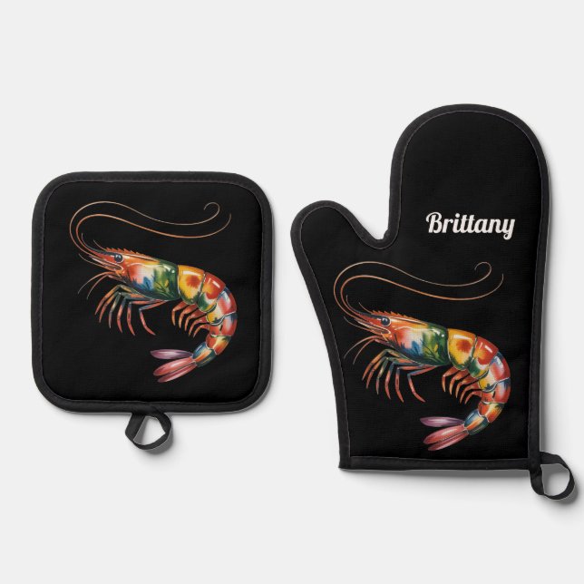 Floral Shrimp Art Custom Ofenhandschuh & Topflappen-Set (Vorderseite)