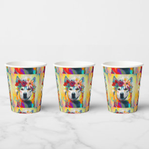 Floral Siberian Husky Party Pappbecher