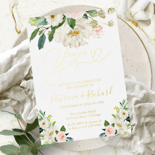 Floral Sie sagte Yes Engagement Party Folieneinladung