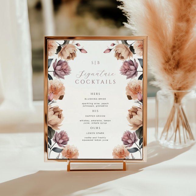 Floral Signature Cocktail Mariage Welcome Poster (Créateur téléchargé)